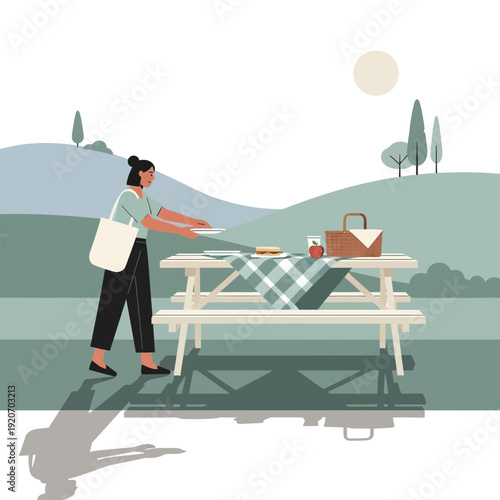 Joyful Picnic Setup Outdoor Leisure Activity In Nature Park Setting