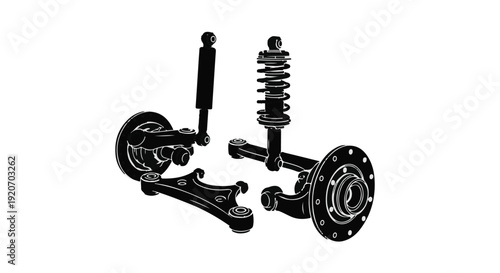 Car Suspension System Silhouette with Shock Absorbers and Hubs