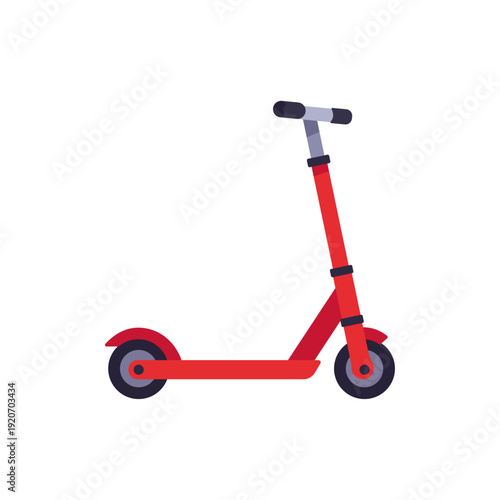 red kick scooter, micromobility transport, colorful vector flat style illustration
