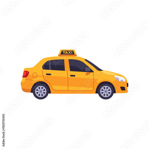 yellow taxi, city transport service, colorful vector flat style illustration
