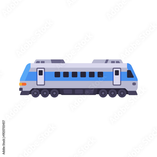 blue train, passenger railway transport, colorful vector flat style illustration

