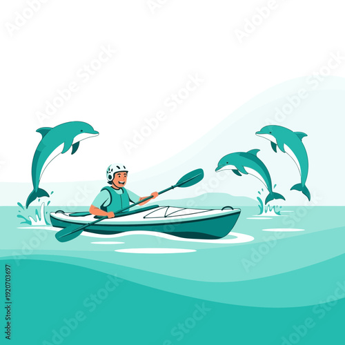 Kayaking Adventure With Playful Dolphins In The Ocean