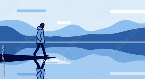 Lone Figure Contemplating Serene Watery Horizon