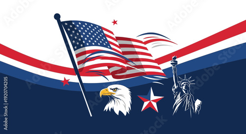 Majestic American Flag Eagle and Statue of Liberty Patriotic Design