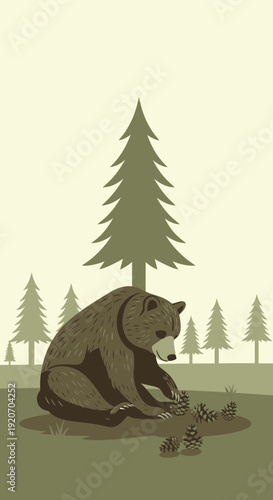 Majestic Bear Amongst Pine Trees In A Serene Forest Setting