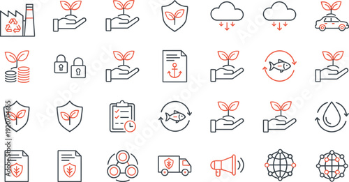 Sustainability icons, eco-friendly symbols, environmental graphics, conservation visuals, recycling, clean energy, climate action, green economy, nature, protection