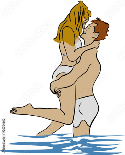 a couple of lovers in the sea vector illustration