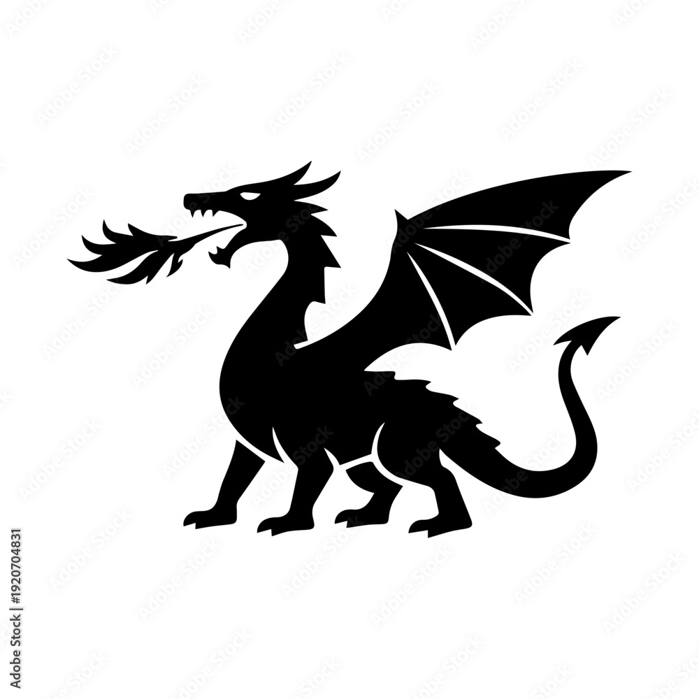 Fototapeta premium Dragon silhouette illustration vector icon Vector illustration on a white background