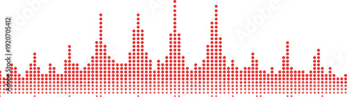 Vector illustration of abstract data visualization with red dots forming histogram columns, statistical distribution decorative chart motifs