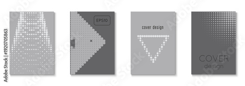 Wave Cover Set. Graphic Grey And Greyscale  Flyer. Black Music Pattern. Dots Texture. Color Art With Memphis Elements. Young Hipster Design On Annual Page. White Wave Cover