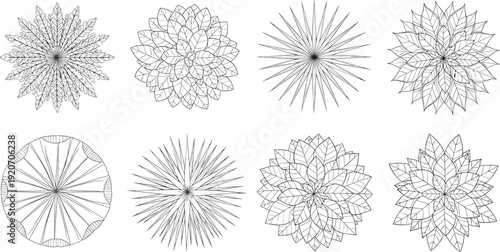 Top View Architecture Tree and Plant Symbols Set, Landscape Design Elements, Vector Outline Plan Icons for Garden Mapping and Site Planning,