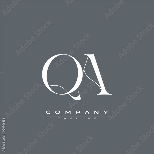 Elegant interlocking QA monogram emblem minimalist abstract logo design suited for luxury branding, fashion, stationery, packaging, corporate identity and creative projects.