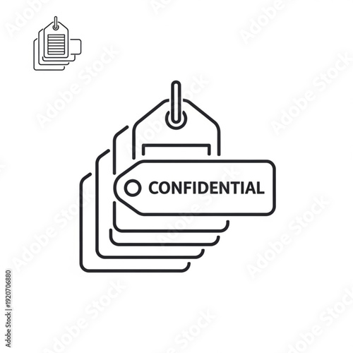 A vector graphic illustration of a confidential tag icon with multiple layered tags