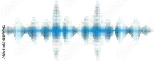 Blue Dot Waveform Illustration Depicting Symmetrical Audio Signal, Sound Visualization, Frequency Pattern, Abstract Music Design, and Modern Graphic Concept