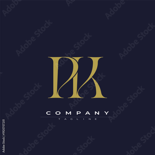 Elegant interlocking PK monogram emblem minimalist abstract logo design suited for luxury branding, fashion, stationery, packaging, corporate identity and creative projects.