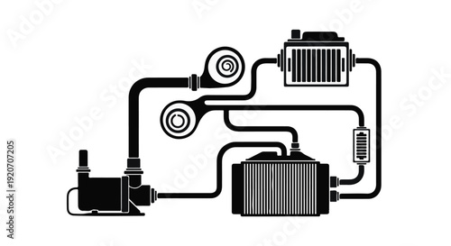 Automotive Turbocharger and Cooling System Technical Schematic