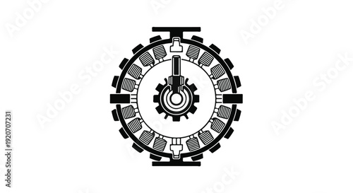 Mechanical gear clock with cogwheel and modern industrial design on white background, symbolizing technology and innovation in engineering and manufacturing