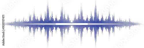 Pixelated Blue Waveform Illustration Depicting Audio Signal, Sound Visualization, Frequency Pattern, Abstract Music Design, and Modern Graphic Concept