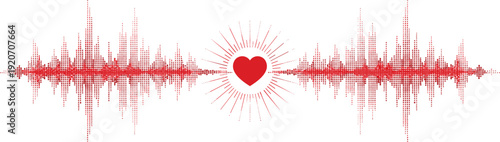 Red Heart Soundwave Illustration Depicting Audio Signal, Love Symbol, Emotional Visualization, Abstract Music Design, and Modern Graphic Concept