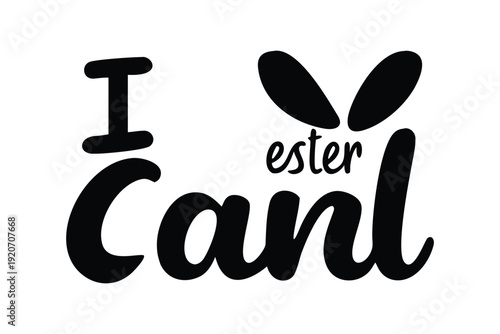 Easter Sunday silhouette blooming tree Black and white stylized text I heart Ester with leaf and cauliflower font