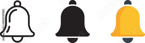 Notification bell outline, alert and reminder icon, ring bell symbol, signal of message