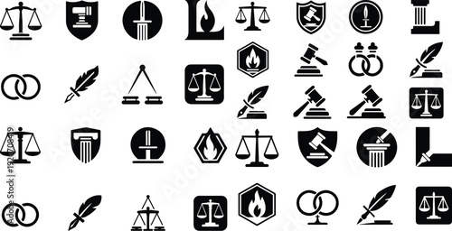Legal Justice Law Protection Icon Set Law Firm Justice Symbol Vector Pack