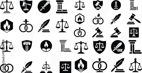 Legal Justice Law Protection Icon Set Law Firm Justice Symbol Vector Pack