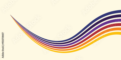 Abstract colorful 70s background vector. Vintage retro wallpaper with rainbow stripes and wavy lines. A 1970 color illustration suitable for posters, banners, decorative items and wall art.