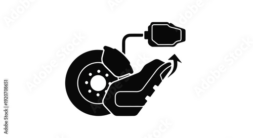 Mechanic hand lubricating brake rotor with grease gun, automotive maintenance and repair concept, close-up view