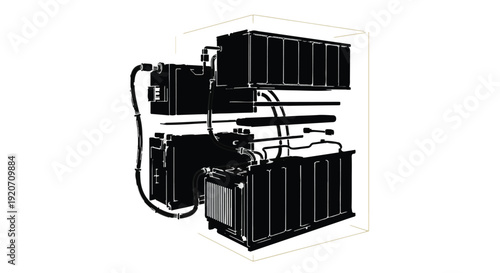 Industrial battery storage system with power distribution units and electrical connections in modern energy storage facility