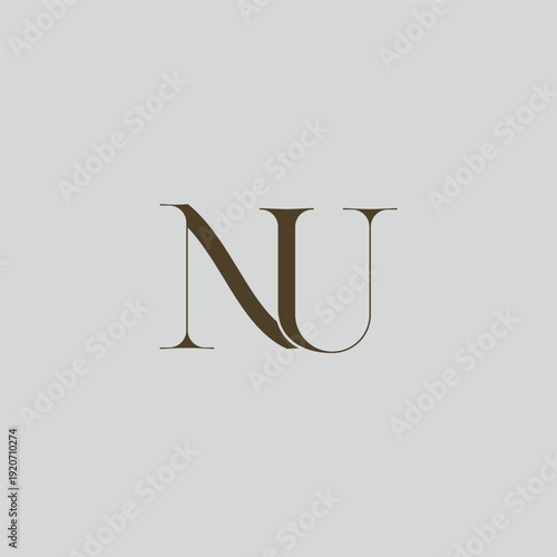 Elegant interlocking NU monogram emblem minimalist abstract logo design suited for luxury branding, fashion, stationery, packaging, corporate identity and creative projects.