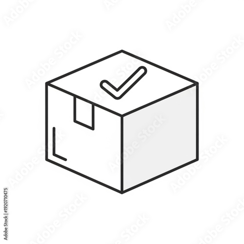A simple line art illustration of a ballot box with a checkmark on top
