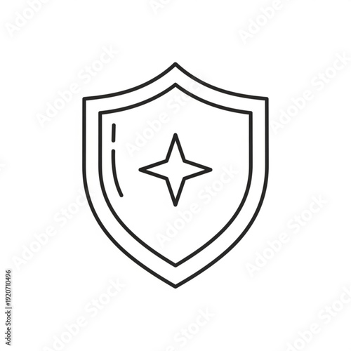 A minimalist line art shield icon with a star in the center, symbolizing protection and security