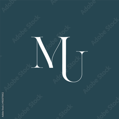 Elegant interlocking MU monogram emblem minimalist abstract logo design suited for luxury branding, fashion, stationery, packaging, corporate identity and creative projects.