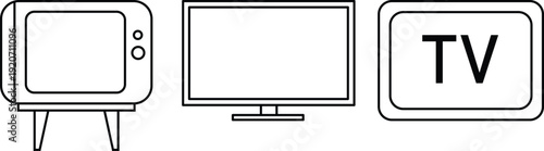 Black and white line of three different television sets monitor computer monitor
