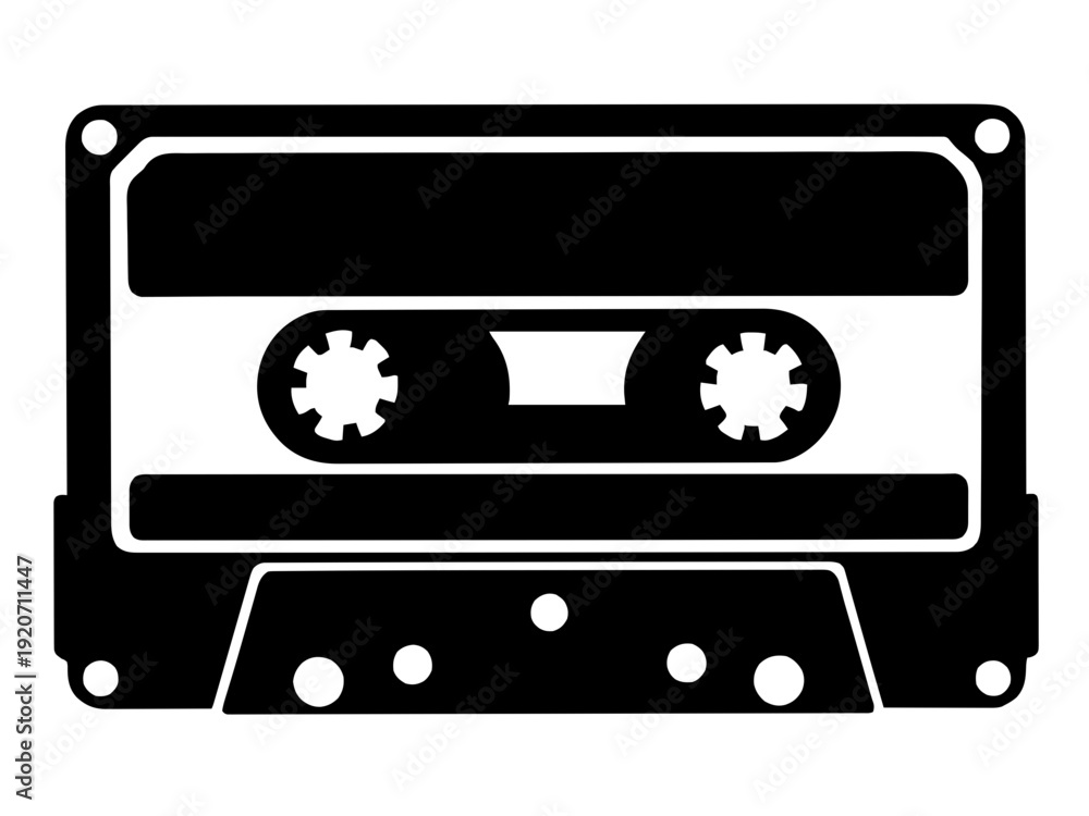 Naklejka premium Eine minimalistische Vintage-Kassetten-Silhouette mit Labelbereich. Nostalgisches Motiv für Musikliebhaber oder 80er-/90er-Jahre-Fans.KI Generiert