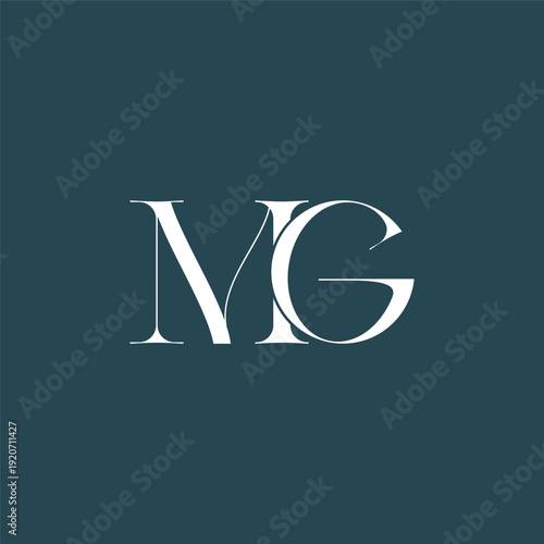 Elegant interlocking MG monogram emblem minimalist abstract logo design suited for luxury branding, fashion, stationery, packaging, corporate identity and creative projects.