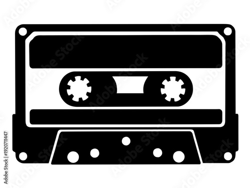 Eine minimalistische Vintage-Kassetten-Silhouette mit Labelbereich. Nostalgisches Motiv für Musikliebhaber oder 80er-/90er-Jahre-Fans.KI Generiert