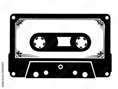 Eine minimalistische Vintage-Kassetten-Silhouette mit Labelbereich. Nostalgisches Motiv für Musikliebhaber oder 80er-/90er-Jahre-Fans.KI Generiert