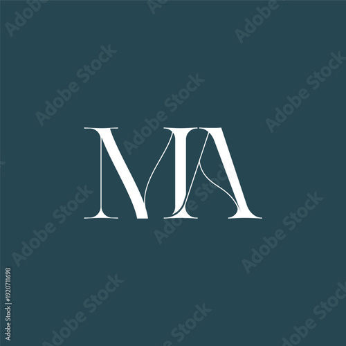 Elegant interlocking MA monogram emblem minimalist abstract logo design suited for luxury branding, fashion, stationery, packaging, corporate identity and creative projects.