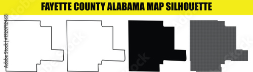 Fayette County Alabama map silhouette illustrations providing four stylistic options from bold fill to fine point dots