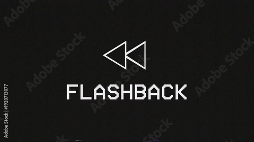 Flashback text and backward icon vintage VHS artifacts effect overlay, Glitches error from an old tape style