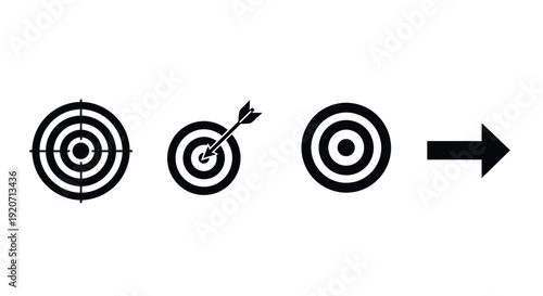 Archery targets and arrow progression in a black outline silhouette
