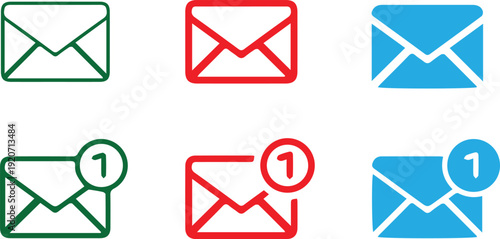 Email icons in various colors with notification indicators