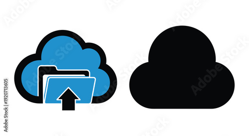 Cloud storage and data represented with a contrasting dark silhouette