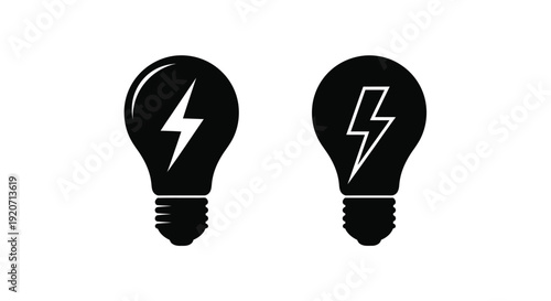 Two lightbulbs with lightning bolts inside a striking silhouette