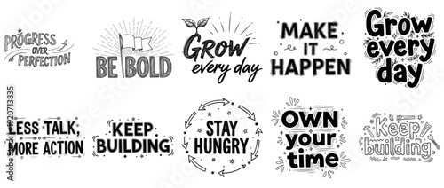Inspirational hand-drawn quotes collection on personal growth and motivation
