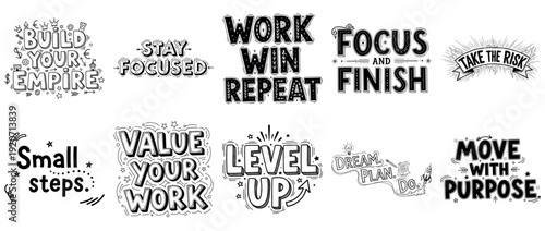 Motivational black and white typography designs with inspirational quotes