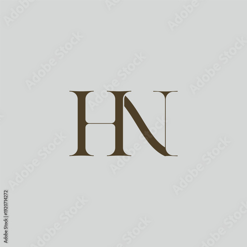 Elegant interlocking HN monogram emblem minimalist abstract logo design suited for luxury branding, fashion, stationery, packaging, corporate identity and creative projects.