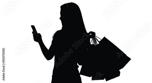 Woman shopping and using a phone a striking black silhouette